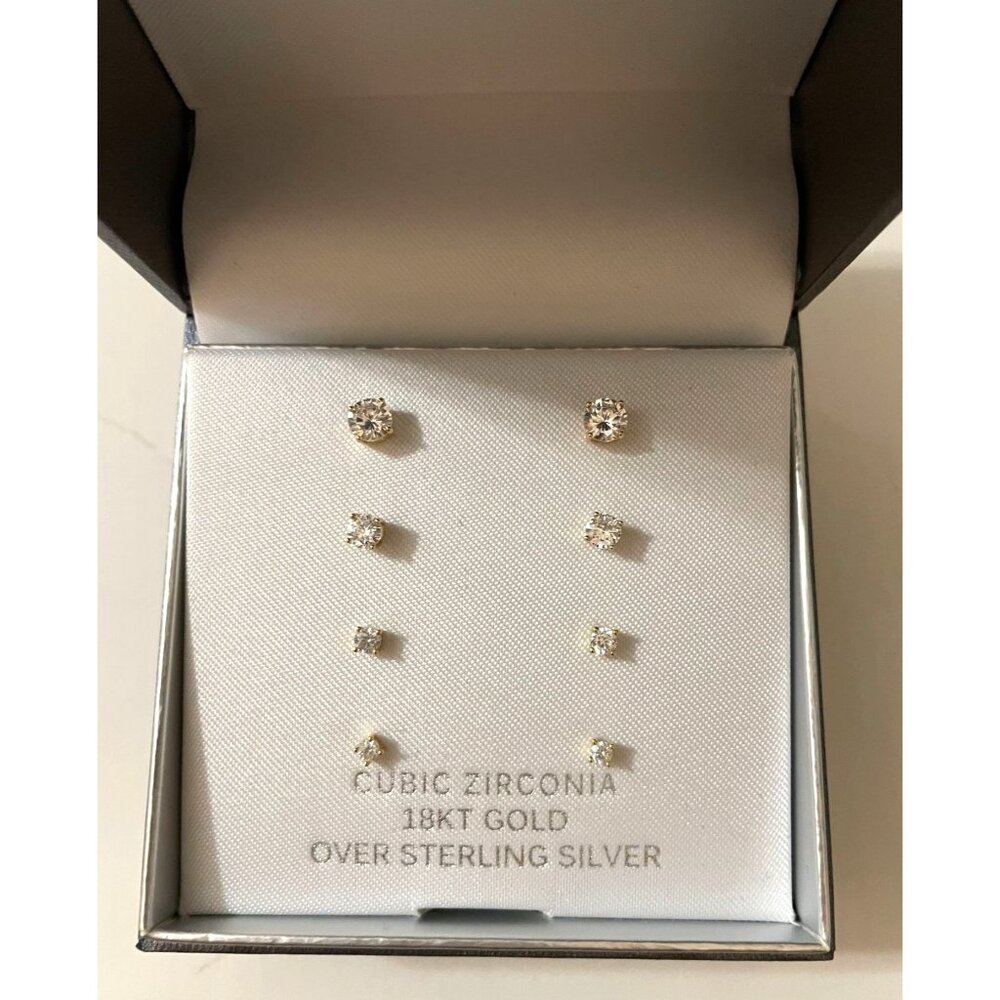 Primrose Cubic Zirconia 18kt Yellow Gold Over Sterling Silver Stud Earrings Set